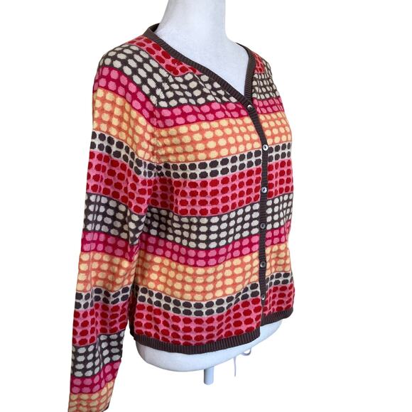 Talbots L Pet Vtg Y2K Retro Style Polka Dot & Striped Cardigan Cotton-Cashmere - Picture 3 of 16